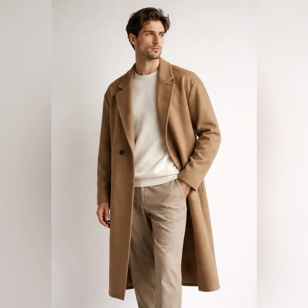 Camel Power Coat 2XL Longline Duster Double Breasted Minimal Luxe Streetwear men